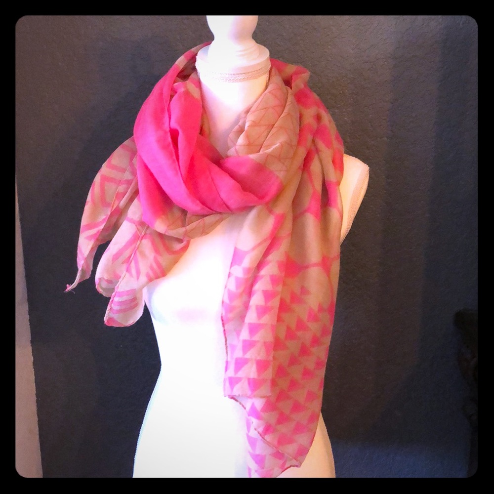 Pink and Beige Print Scarf Size OS